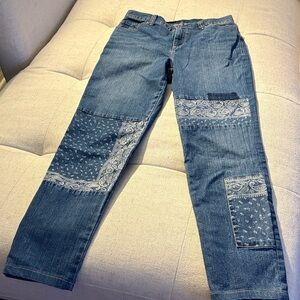 Women's Blue Patchwork Jeans